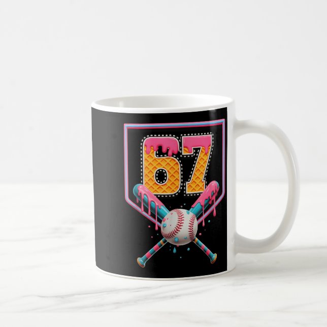 Baseball Drip Number 67 Fun Six Seven 6 7 Meme Des Coffee Mug (Right)