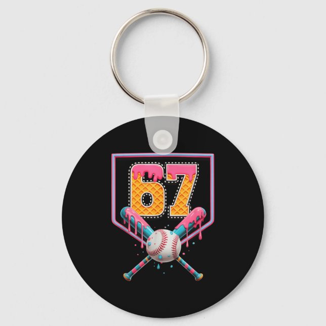 Baseball Drip Number 67 Fun Six Seven 6 7 Meme Des Keychain (Front)