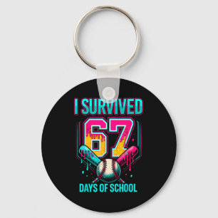 Baseball Drip Number 67 I Survived 67 Days Of Scho Keychain