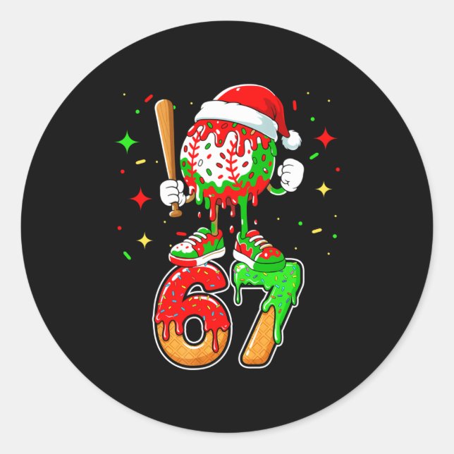 Baseball Drip Number 67 Meme Ice Cream Dripng Chri Classic Round Sticker (Front)