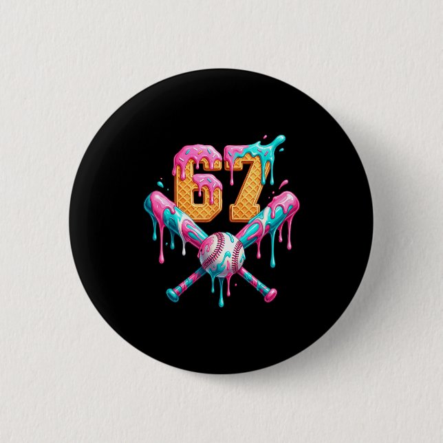 Baseball Drip Number 67 Player  Button (Front)