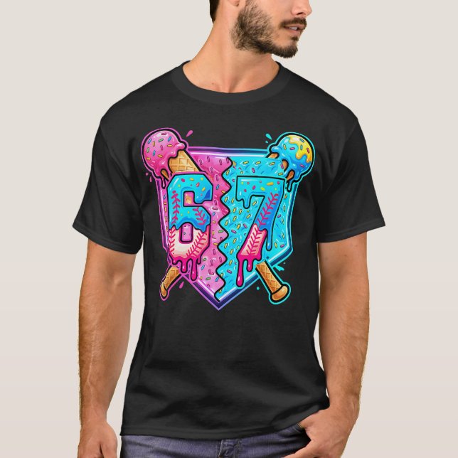 Baseball Drip Number 67 Player Ice Cream Drip 67Th T-Shirt (Front)