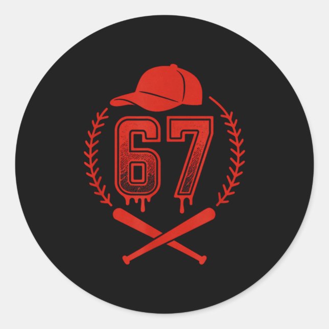 Baseball Drip Number 67 Player Or 67th Birthday  Classic Round Sticker (Front)
