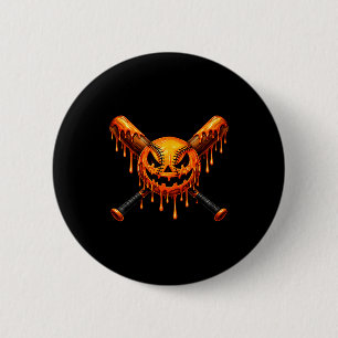 Baseball drip pumpkin spooky ghost halloween boys button
