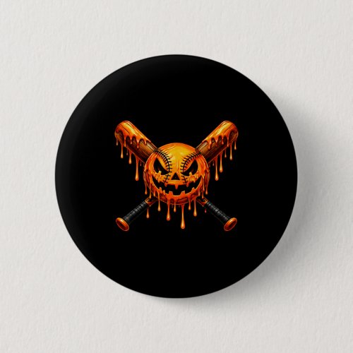 Baseball drip pumpkin spooky ghost halloween boys button