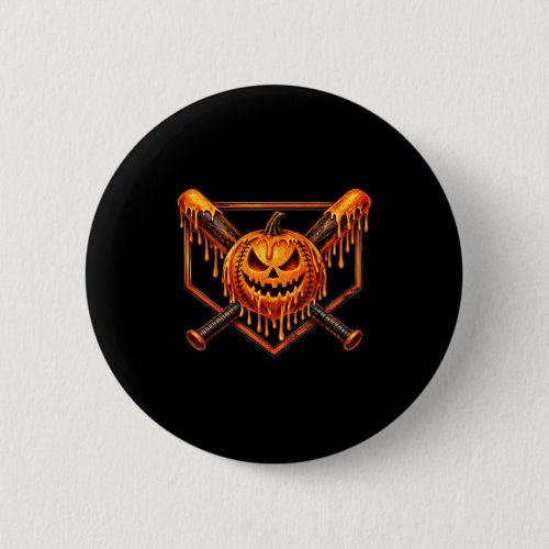 Baseball drip pumpkin spooky ghost halloween boys button
