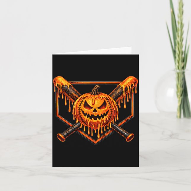 Baseball drip pumpkin spooky ghost halloween boys card (Front)