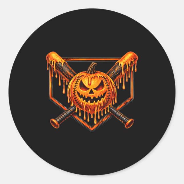Baseball drip pumpkin spooky ghost halloween boys classic round sticker (Front)