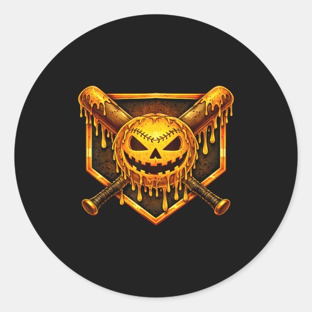 Baseball drip pumpkin spooky ghost halloween boys classic round sticker (Front)