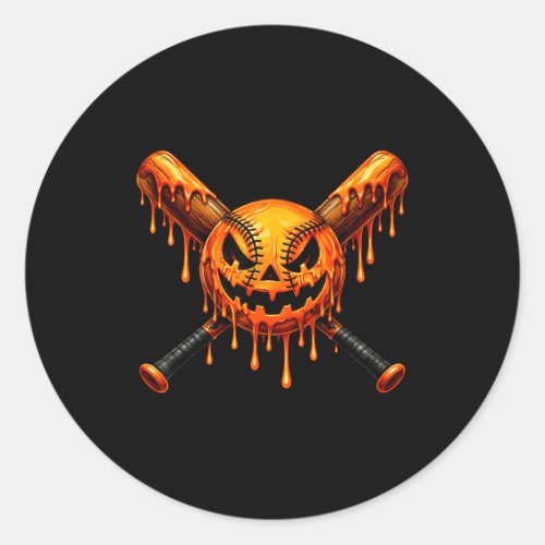 Baseball drip pumpkin spooky ghost halloween boys classic round sticker
