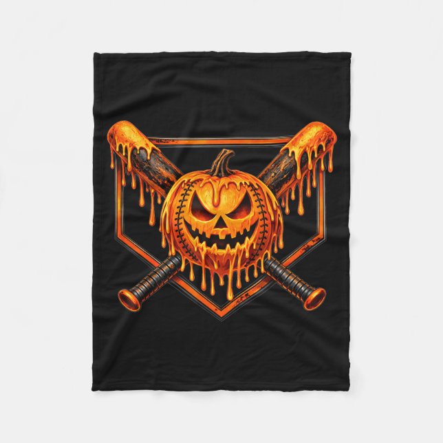 Baseball drip pumpkin spooky ghost halloween boys fleece blanket (Front)