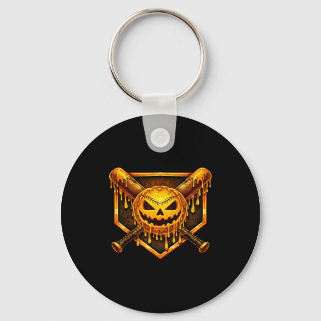 Baseball drip pumpkin spooky ghost halloween boys keychain (Front)