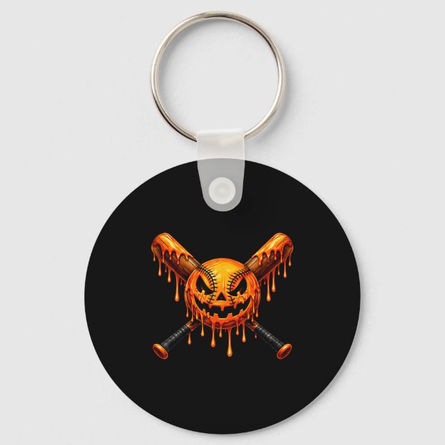 Baseball drip pumpkin spooky ghost halloween boys keychain (Front)
