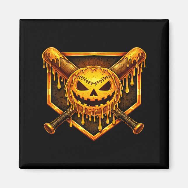 Baseball drip pumpkin spooky ghost halloween boys magnet (Front)