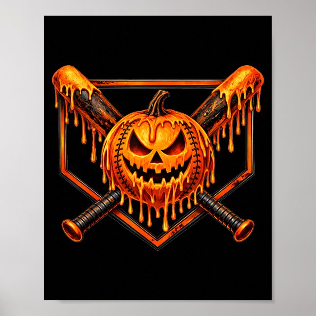 Baseball drip pumpkin spooky ghost halloween boys poster (Front)