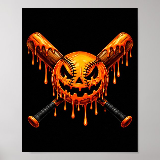 Baseball drip pumpkin spooky ghost halloween boys poster (Front)