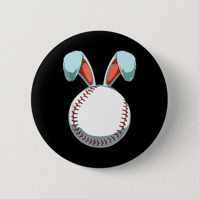 Baseball Easter Bunny Ears Easter Eggs Hunting Bas Button (Front)