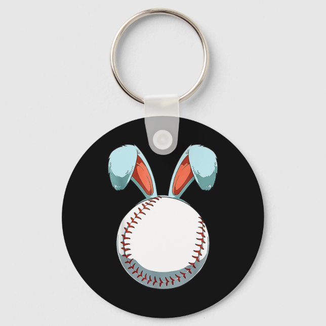 Baseball Easter Bunny Ears Easter Eggs Hunting Bas Keychain (Front)