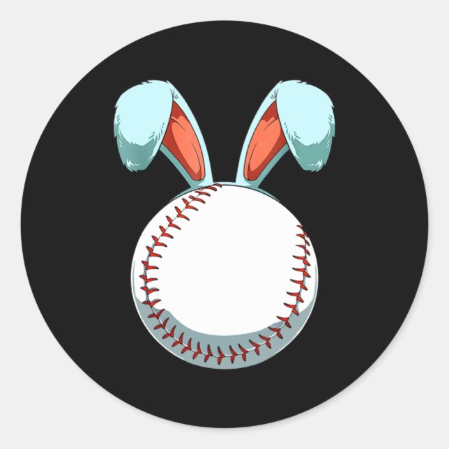 Baseball Easter Day Bunny Ears Rabbit Baseball Fa  Classic Round Sticker (Front)