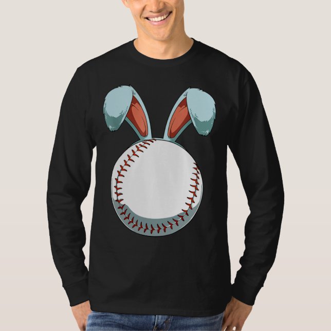 Baseball Easter Day  Bunny Ears Rabbit Baseball Fa T-Shirt (Front)