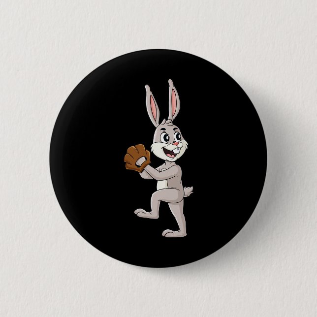 Baseball Easter Day Rabbit Pitcher Boys Girls Kids Button (Front)