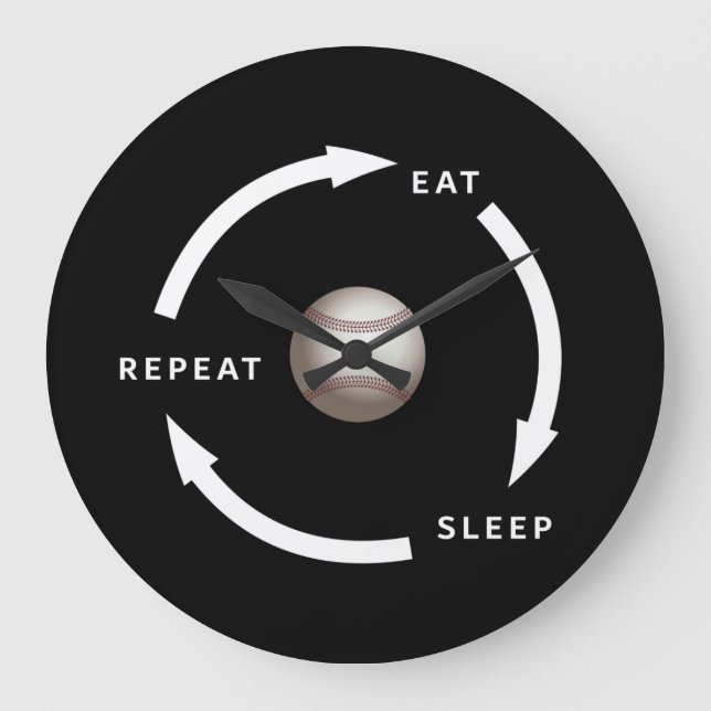 Baseball Eat Sleep Repeat Sports Fan Saying Large Clock (Front)