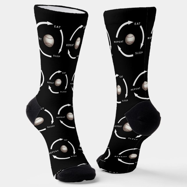 Baseball Eat Sleep Repeat Sports Fan Saying Socks (Angled)