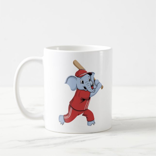 Baseball Elephant Cartoon Coffee Mug (Left)