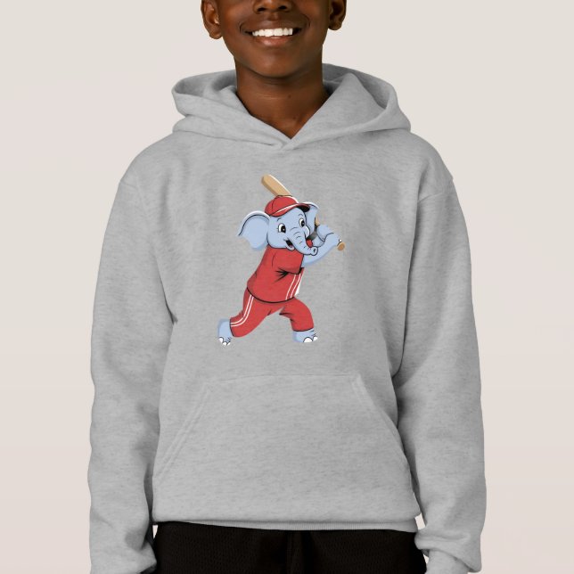 Baseball Elephant Cartoon Hoodie (Front)