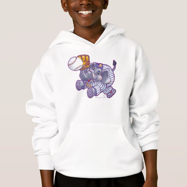 Baseball Elephant Kids T-Shirt Hoodie (Front)