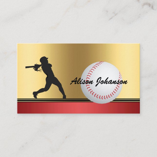 Baseball emphasis with female silhouette Baseball  Business Card (Front)