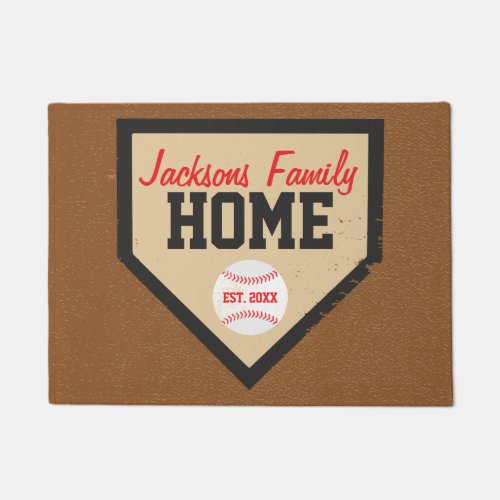 Baseball Family Home Plate Name and Year Doormat