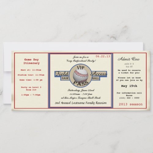 Baseball Family Reunion Pass Invitation