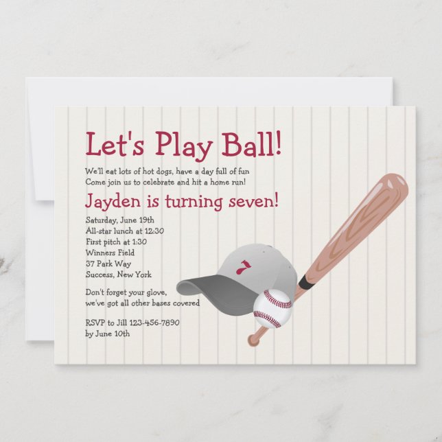 Baseball Fan Birthday Invitation (Front)