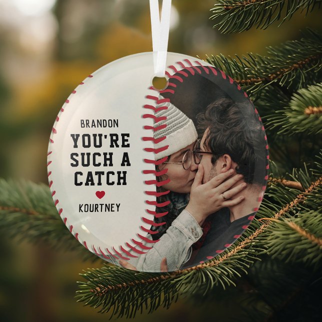 Baseball Fan Boyfriend Gift Christmas Glass Ornament (Creator Uploaded)
