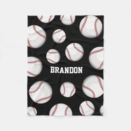 Baseball Fan Custom Name Black Fleece Blanket