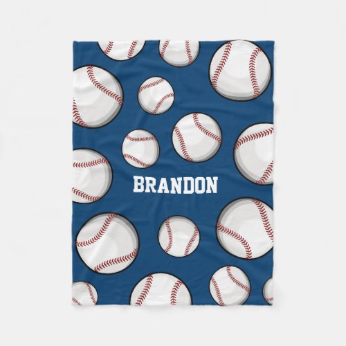 Baseball Fan Custom Name Blue Fleece Blanket