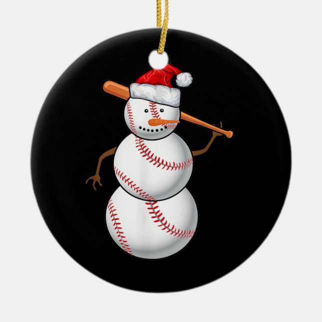 Baseball Fan Snowman Funny Christmas For men Ceramic Ornament (Front)