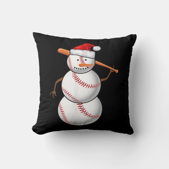 Baseball Fan Snowman Funny Christmas For men Throw Pillow (Front)
