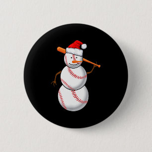 Baseball Fan Snowman Funny Christmas Gift Button