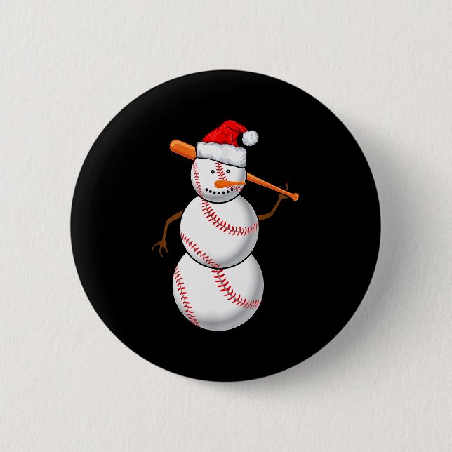 Baseball Fan Snowman Funny Christmas Gift  Button (Front)