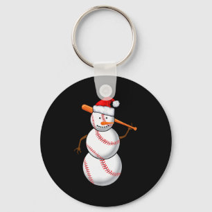 Baseball Fan Snowman Funny Christmas Gift Keychain