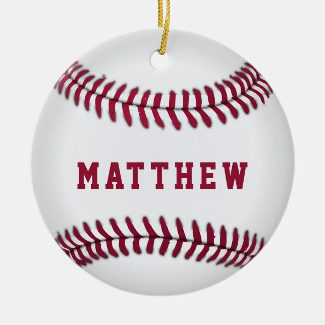 Baseball Fan Sports Add Name Christmas Ceramic Ornament (Front)