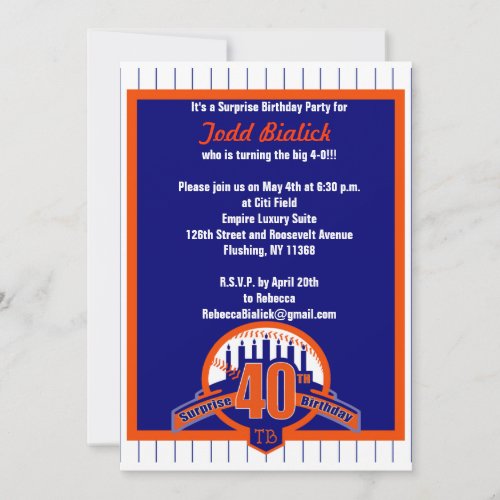 Baseball fan surprise birthday invitation