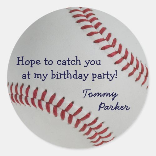 Baseball Fan_tastic_Catch you at my birthday party Classic Round Sticker
