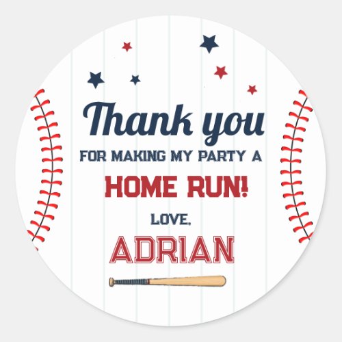 Baseball Favor thank you Birthday Classic Round Sticker