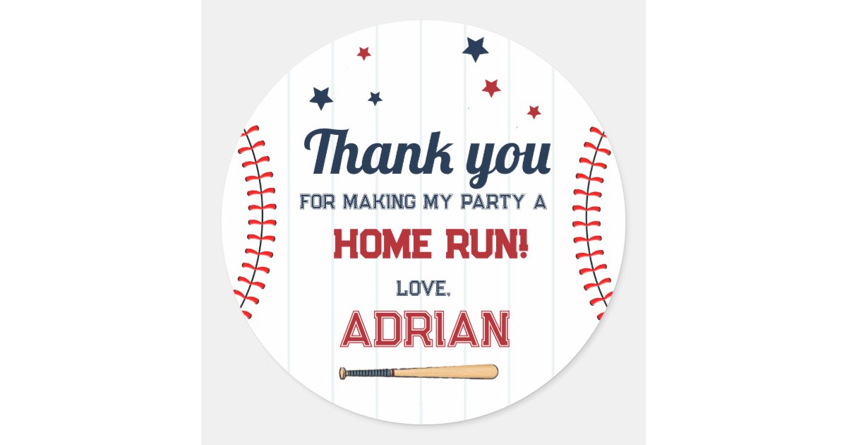 Baseball Favor thank you Birthday Classic Round Sticker | Zazzle