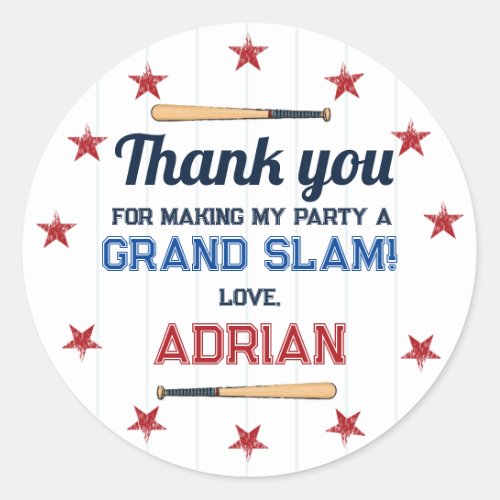 Baseball Favor thank you Birthday Classic Round Sticker