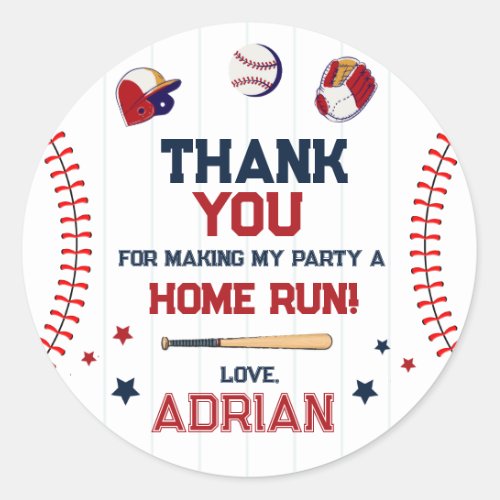 Baseball Favor thank you Birthday Classic Round Sticker