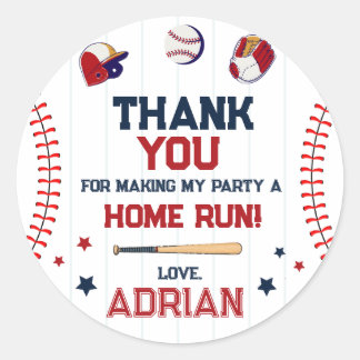 Baseball Favor thank you Birthday Classic Round Sticker